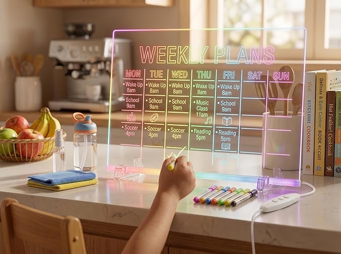 LED Light-Up Note Board with 7 Colors, 13"x10" Drawing Tablet for Kids, Includes Markers, Adapter, Cleaning Cloth & Hanging Chain, Reusable Dry Erase Message Board, Greeting Card,Gifts for Kids Age 3+