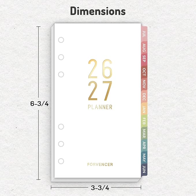 2026 Weekly & Monthly Planner Refills for A6 6-Ring Binders, July 2026 - Jun 2027, Forvencer 6-Hole Punched Planner Inserts with Colorful Monthly Tabs, Pocket Calendar Organizers, 3-3/4" x 6-3/4"