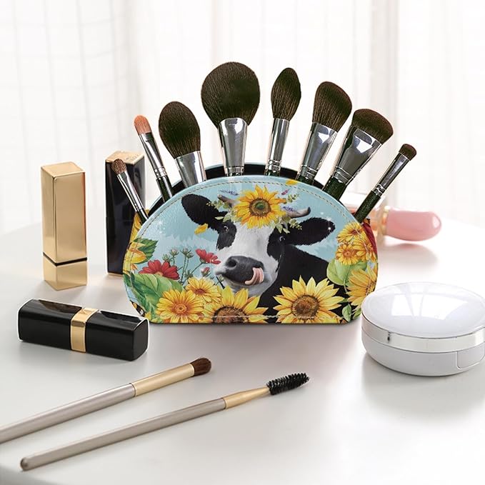 FUSURIRE Sunflower Cow Print Remote Control Holders with 5 Compartment,PU Leather Desk Organizer Box Caddy Office Storage Supplies Fashion Remote Holders Valentine's Day Decor for TV, DVD