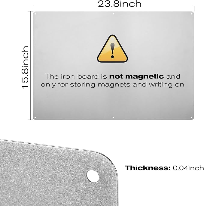 16" x 24" Magnetic Board, Silver Magnet Bulletin Board to Display Magnetic Letters, Metal Board for Wall, Refrigerator Photo, with Dual Lock Tape and Screws, Marker Pen