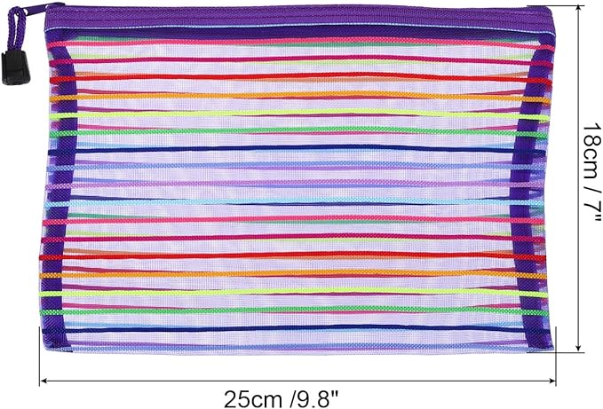 PATIKIL Mesh Zipper Pouch, 12 Pack Nylon A5 Size Pen Pencil Case Document Toiletry Cosmetic Makeup Zipper Travel Pouch Organizer for Office, Purple
