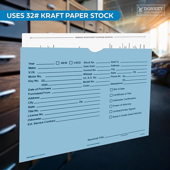 Printed Vehicle Deal Envelopes 9x12 Deal Jackets (100 shrink wrapped) (Blue)