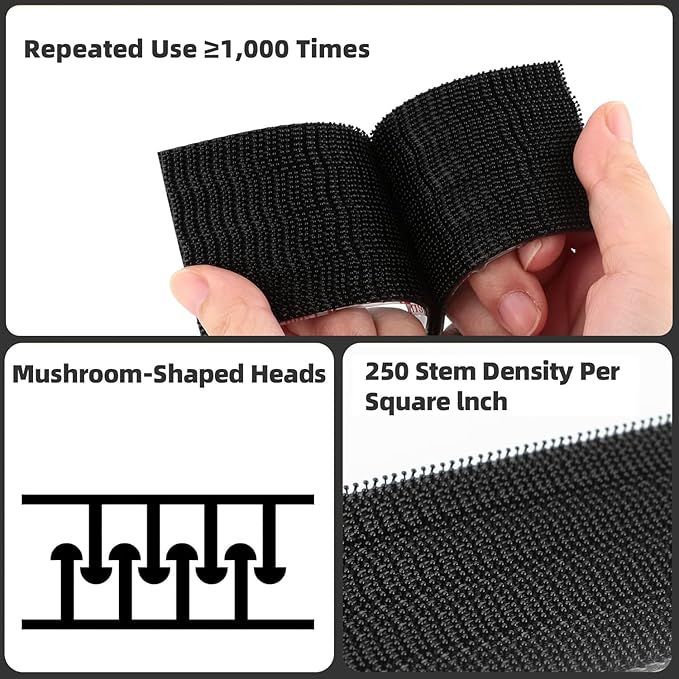 Dual Lock SJ3550 Reclosable Fastener 2''×3Ft, Made of 3M Black Heavy Duty Mounting Tape Strong Adhesive with Interlocking Mushroom-Shaped Heads for Indoor and Outdoor Use