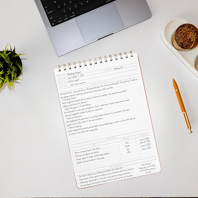 | Meeting Notebook for Work | 8.25" x 11.75" | Project Planner | Simple Design | Multiple Layouts | Office and Business Planner (Rust, Meeting Planner - Portrait)