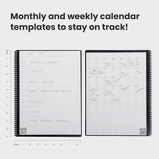 Rocketbook Fusion Reusable Undated Productivity Planner, Letter Size 8.5x11, Gray - Goals, Monthly and Weekly Calendar, Daily To-do List, Lined and Dotted Notes Pages