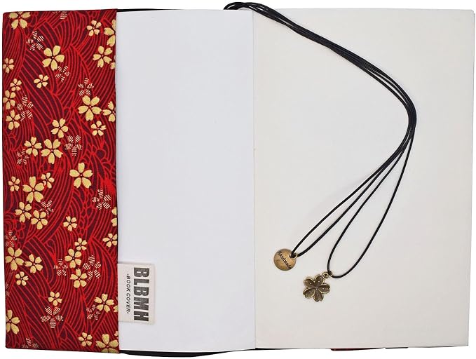 BLBMH 5x8 Book Cover | Handmade Non-Stretch Fabric Sleeve with Bookmark | for Paperback Bible Journal | Privacy Reading Gift for Women - Sakura Red