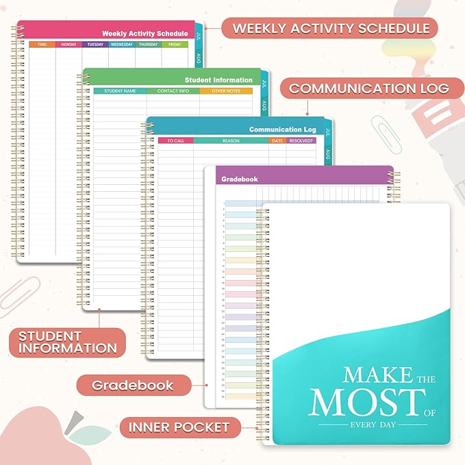 Teacher Planner 2026-2027 - Teacher Lesson Planners 2026-2027 from July 2026- June 2027, Academic Planner for School Year with Colorful Tabs and Inner Pocket, 8.5" x 11"