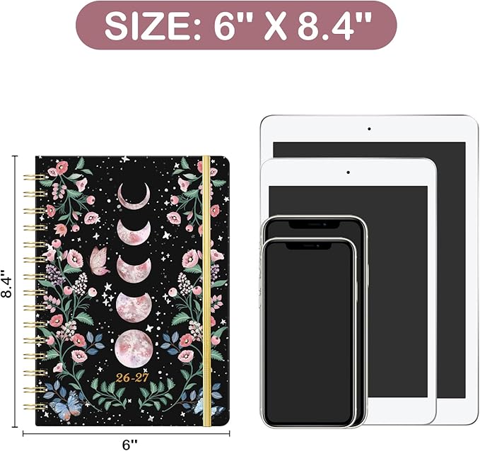 Planner 2026-2027 - 2026-2027 Planner Weekly and Monthly with Tabs, Jul. 2026 - Jun. 2027, 6.3" x 8.4", Planners 2026-2027 with Back Pocket + Thick Paper + Twin-Wire Binding - Moon