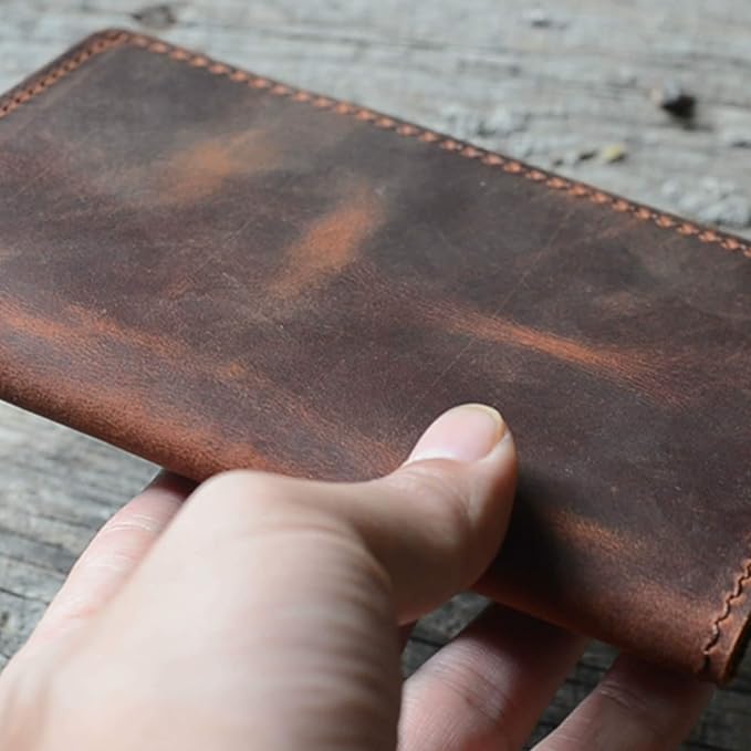 JJNUSA Distressed Leather Checkbook Journal Cover for Field Notes Moleskine Cahier Notebook Pocket size 3.5" X 5.5" Vintage Refillable Notepad Brown