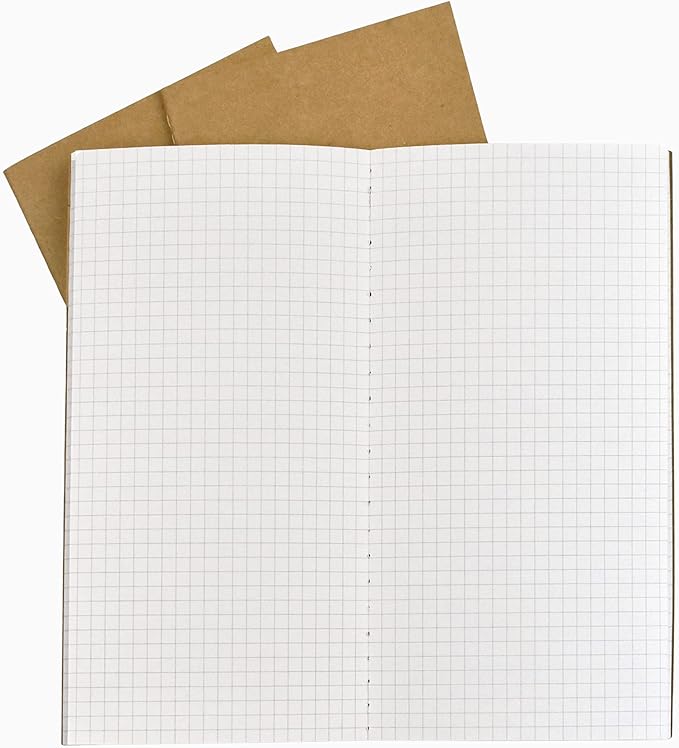 RICCO BELLO Travelers Notebook Refill Inserts, Graph Grid, Kraft Cover, 4.25 x 8.25 inches (Set of 3)