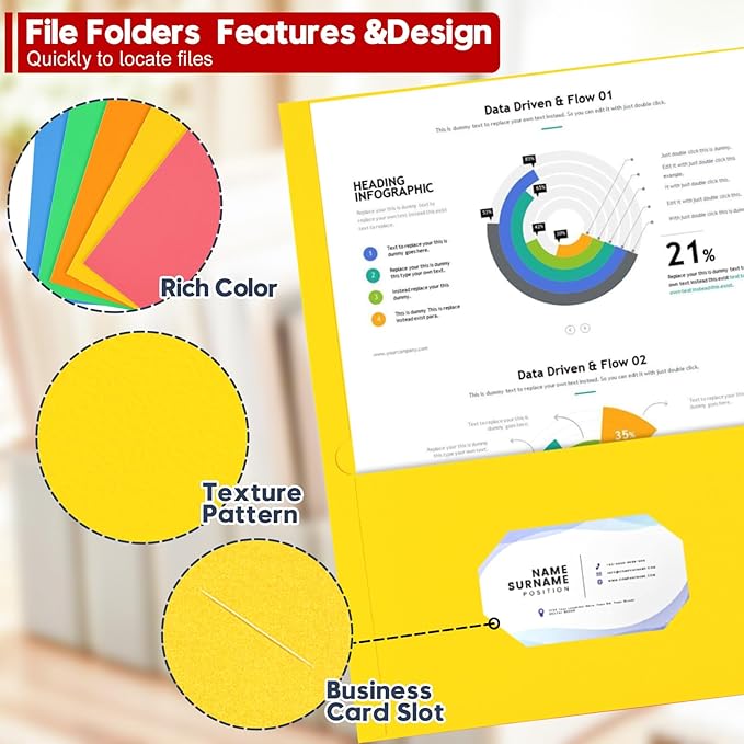 Two Pocket Folders,125 Pack Bulk Letter Size 8.5" x 11" Folders with Business Card Slot, Assorted 5 Colored Thick Paper File Folder for Office/School/Law Firms/Business/Home Use