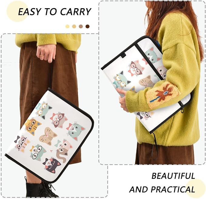 Funny Cats Expanding Accordion File Folder with 13 Pockets and Zipper Closure