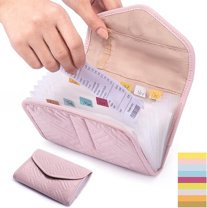 Fabric Receipt Organizer 7X5 - Receipt Holder 12 Pockets - Money Organizer - Elegant Receipt Holder - Coupon Holder - Cash Organizer - Envelope Organizer - Small Accordion File Organizer
