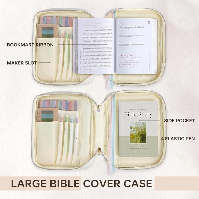 Bible Cover Case for Women Large Bible Cover Bag Quilted Bible Carrying Case for Girls Bible Study Supplies Accessories Christian Gifts for Women (Pink Floral, Large)
