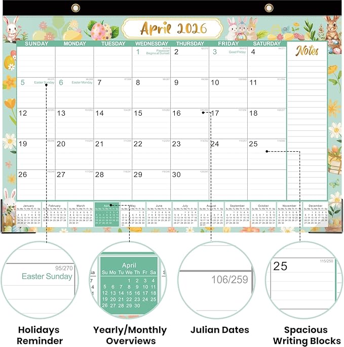 Desk Calendar 2026-2027 - Large 18-Month Desk/Wall Calendar, Through June 2027, 17" x 12", Thick Paper, Large Blocks, Plastic Cover, Monthly 2026 Calendar for Home School & Office Easy Organizing
