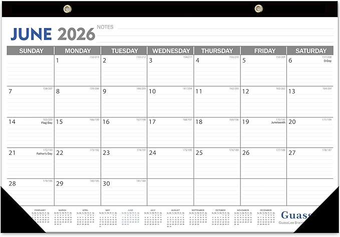 GuassLee Desk Calendar 2026-2027 - 19 Monthly Desktop Calendar 17" x 11.5" Medium Size Runs from Jun. 2026-Dec. 2027 with Julian Dates for Students Family Office Easy Planning