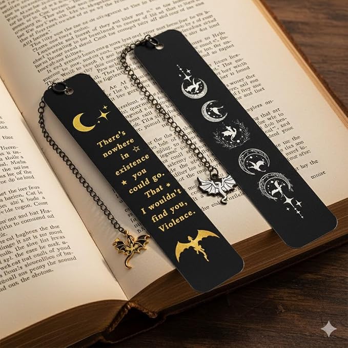 Dragon Metal Bookmark Set 2.0, Cool Fourth Wing Bookmarks for Charms, Book Lover Fantasy Reading Gifts for Women and Men (Lunar Dragon)