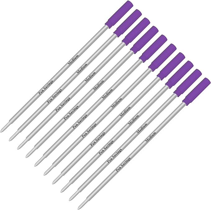 Pen Savings Ballpoint Pen Refills for Cross Pens, Medium Point 1.0mm, Frictionless Flow Smooth Writing, 10 Pack (Purple)