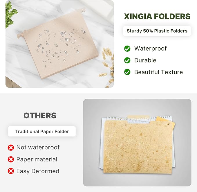 XINGIA Extra Capacity Hanging File Folders with Tabs,3'' Expandable Letter Size File Hanging Folders for Filing Cabinet,6 Pack Wheat Straw Pink Filing Folders for Bulky File,Plastic File Organizer