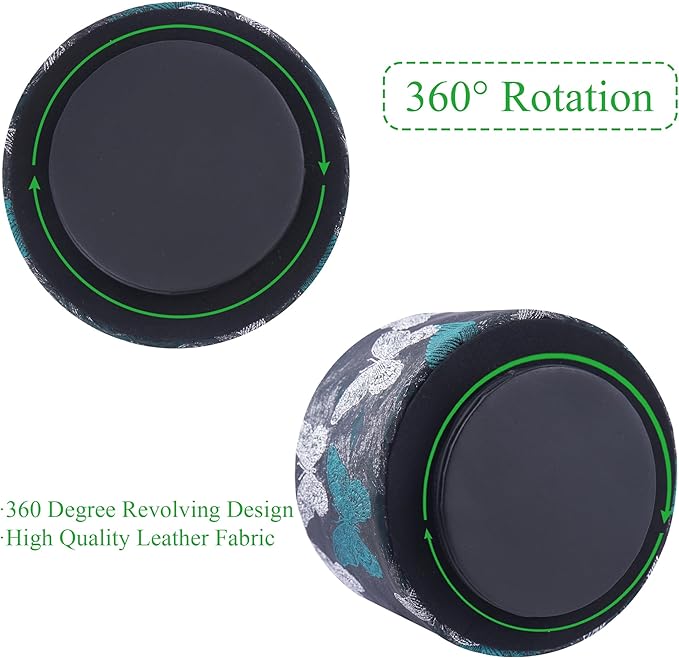 Round Leather Art Supply Organizer,Remote Control Holder,360-degree Rotating Pen Organizer with 4 Compartments(1-Butterfly Green3)