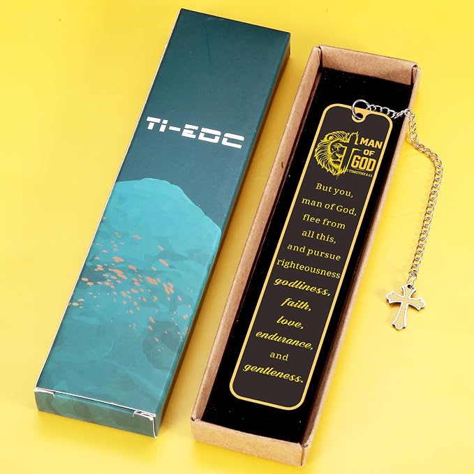 Christian Bookmark Man of God, Inspirational Lion Bible Verse Bookmark with Cross Pendant