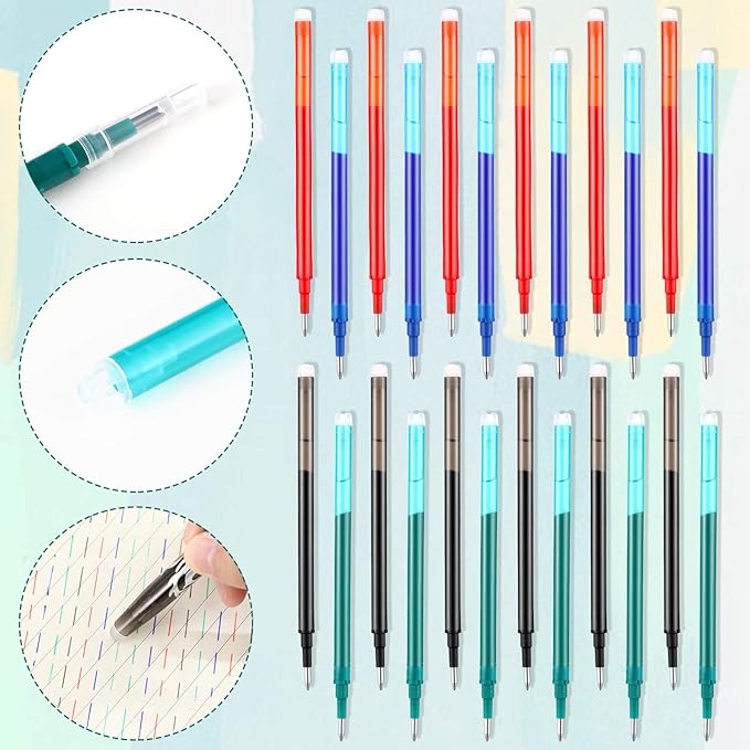 Zonon 24 Pcs Erasable Pen Refills 0.7 mm Gel Ink Refills Medium Fine Point Erasable Pens Lead for Writing Planner and Crossword Puzzles(Black, Red, Green, Blue)
