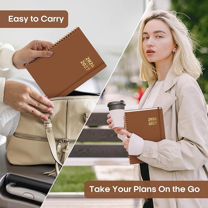 Academic Planner 2026-2027, Weekly and Monthly Calendar Planner Book, July 2026 – June 2027, Hardcover Organizer with Tabs, Perfect for Teachers, Students, Women & Men, A5 (6.4" x 8.5") - Brown