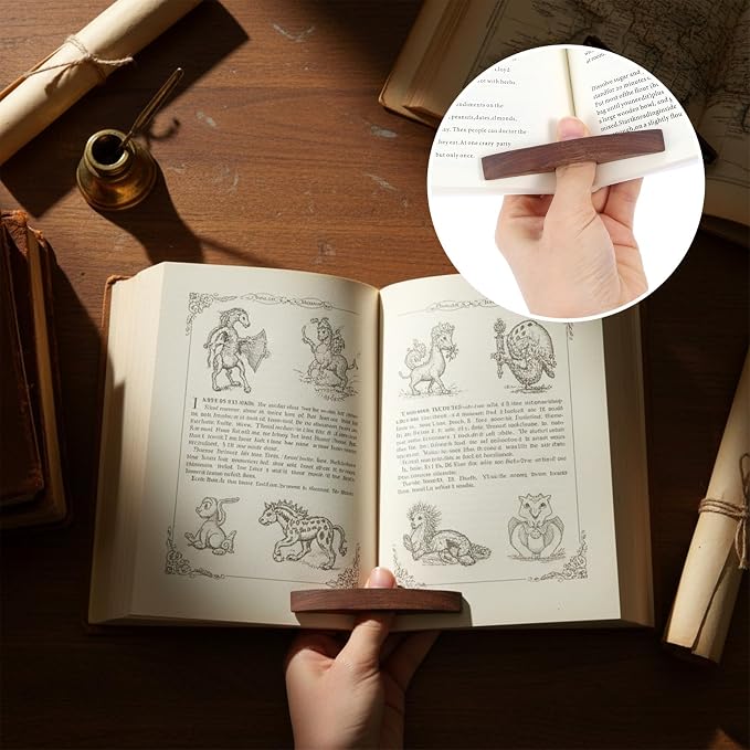 2PCS Book Holder Thumb Wooden Page Holder, Walnut Page Holders One Handed Books Smooth Bookmark Gifts Book Accessories for Reading Lovers