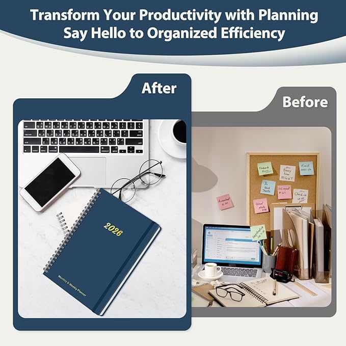 2026 Planner, Weekly and Monthly Calendar Planning Agenda, Jan 2026 - Dec 2026, Academic Planner Book, Desk Accessories and Office Supplies for women & men - A5 (6.3'' x 8.5'')