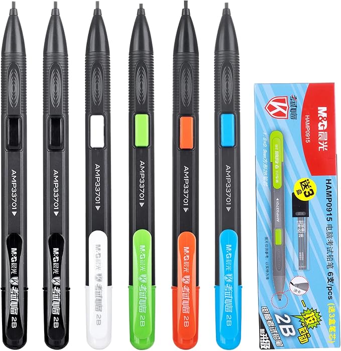 M&G 6 Pack Mechanical Pencils with Erasers 1.8mm, 3 Tubes of Lead Refills, Bulk Mechanical Pencils for School Supplies, Teacher Supplies, Drawing Pencils, Sketching Pencils