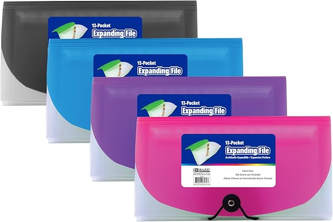 BAZIC Products Expanding File Folder 13 Pockets, Coupon Size Plastic File Folders w/Color Tabs Pocket, Home Office Supplies, Check Bills Receipts Organizer, 72-Packs