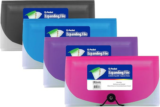 BAZIC Products 13-Pocket Check Size Poly Expanding File, for Documents Office School, Case of 72
