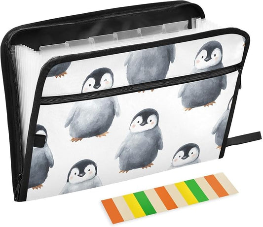 Expanding File Folder Black Penguin Accordion File Organizer 13 Pockets Document Organizer with Zipper Labels A4 Letter Office Storage