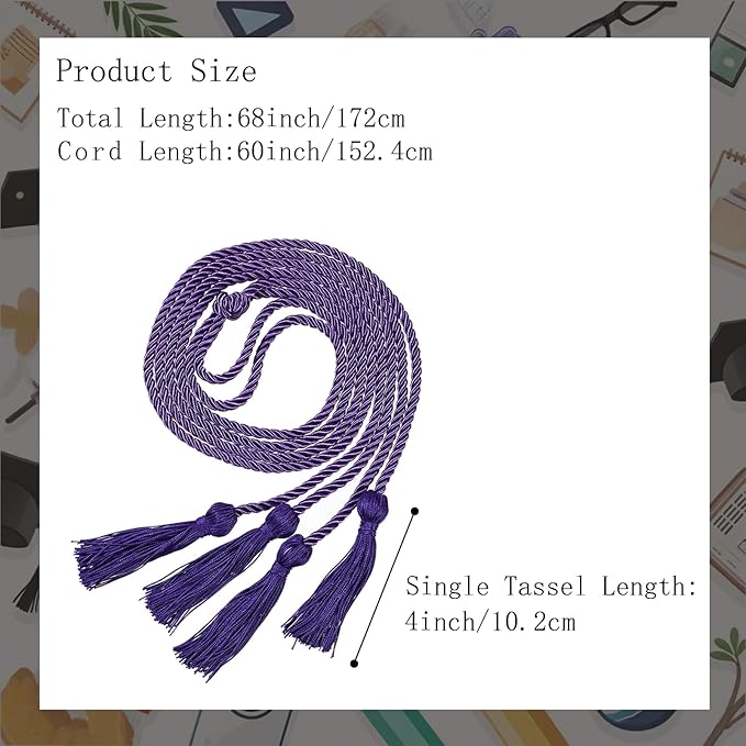 Graduation Double Honor Cords with Tassels Braided Academic Ropes for High School College Ceremony 68 Inch (Purple)
