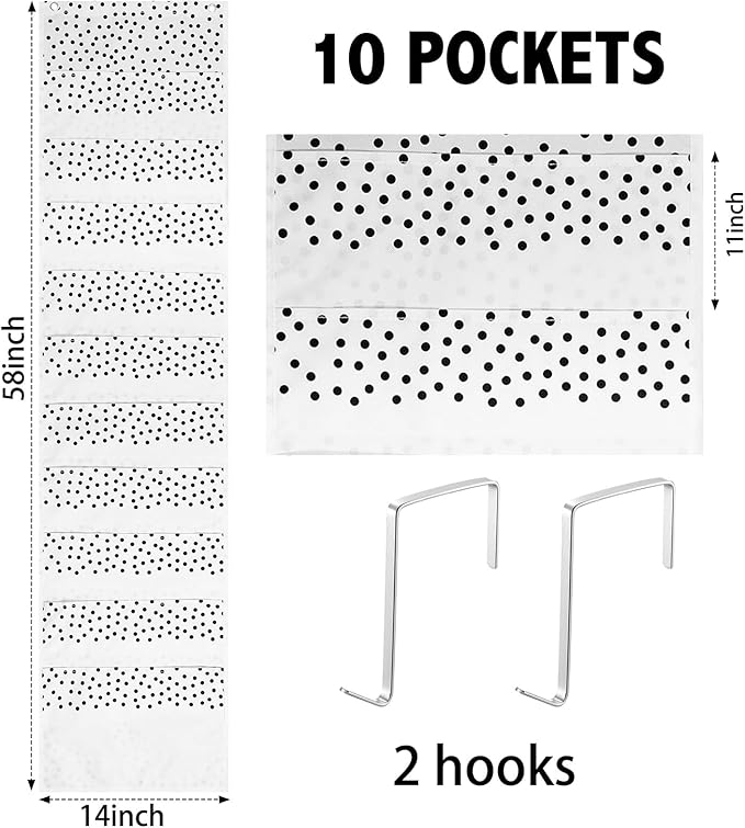 MotiMind 10 Pockets Wall Hanging File Folders File Storage Pocket Chart for Classroom Hanging Wall Organizer with 2 over the Door Hangers, 58" x 14" for School Classroom Office Home(Boho)