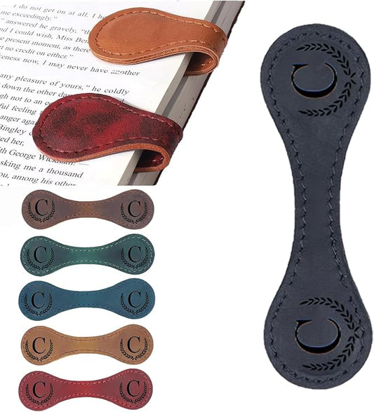 Artlaza Personalized Magnetic Leather Bookmark, 26 Letters Custom Leather Bookmarks, Handmade, Leather Magnetic Bookmark for Book Lovers Readers Women Kid(Blackï¼ŒCï¼‰