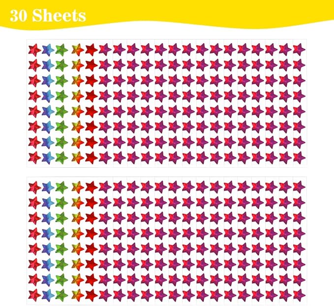 1440 Pcs Holographic Glitter Foil Rainbow Stars, 0.6" Small Stickers for Kids Reward, Behavior Chart, Student Planner, School Classroom, Teacher Supplies, DIY Decorations