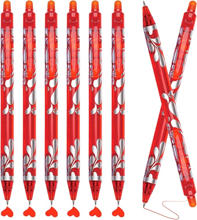 6Pcs Erasable Gel Pens Red Ink, 0.5mm Retractable Quick Dry Fine Point Pens, Smooth Writing Pens for Journaling, Coloring, Drawing, Doodling, Note Taking