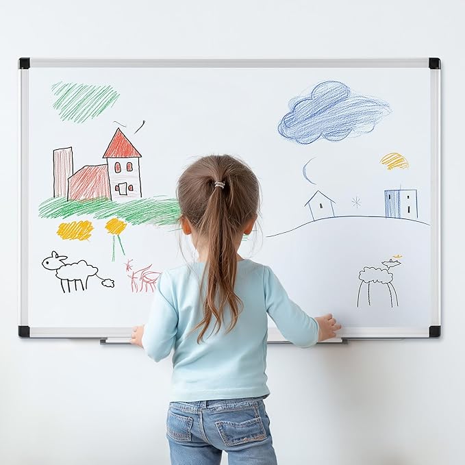 Magnetic Dry Erase Board & Whiteboard, 48 X 24 Inches, Silver Aluminum Frame, Comes with 1 Dry Eraser, 2 Dry Erase Markers 1 Pen Tray & 4 Push Pin Magnets