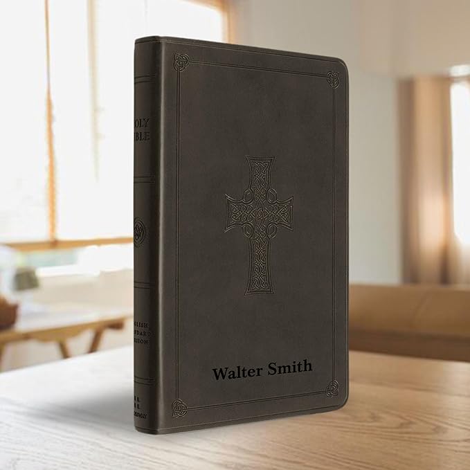 Personalized ESV Thinline Bible Large Print English Standard Version Faux Leather Holy Bible with Custom Name, Date and Text | Custom Gift for Christian & Religious Celebrations | Olive Green Cross