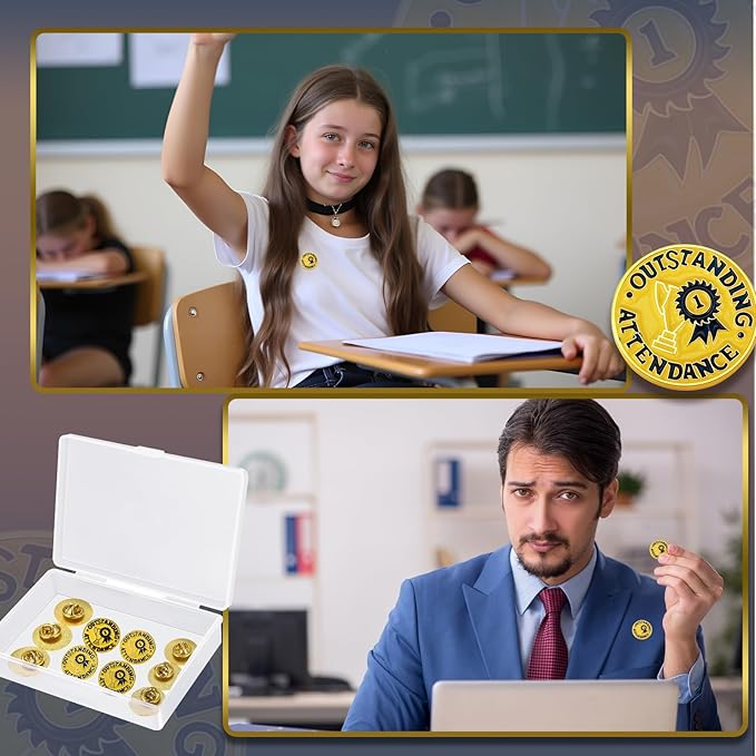 Kenning 30 Pack Outstanding Attendance Enamel Lapel Pins - 3/4 Inch Attendance Lapel Pin Award for Appreciation School Students, Teachers, Employees Supplies