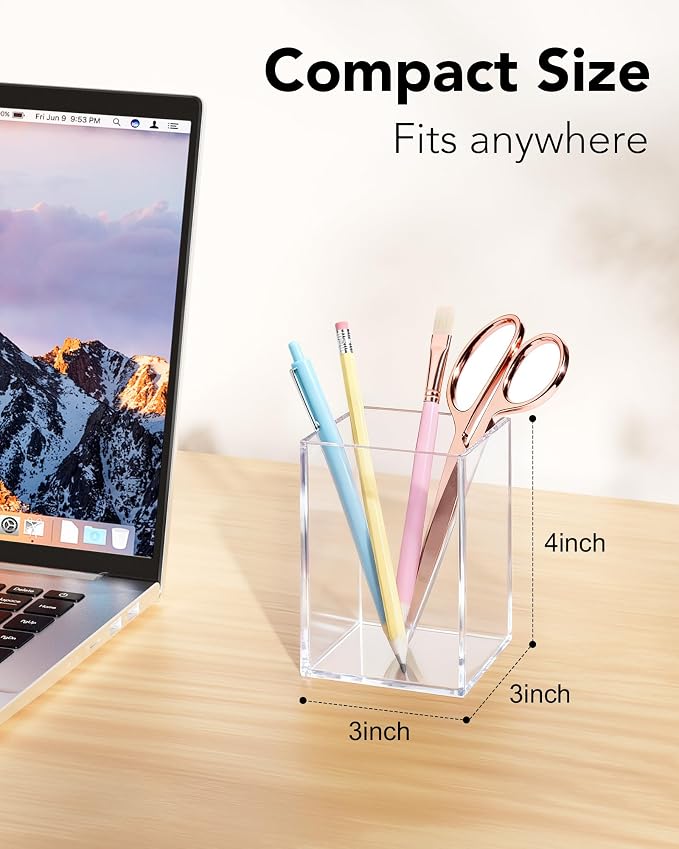 Clear Acrylic Pen Holder, Acrylic Makeup Brush Storage Organizer, Pencil Pen Holder for Desk, Modern Desktop Accessories for Office School Home Supplies