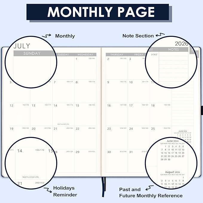 Planner 2026-2027 - Weekly and Monthly Planner, Academic Planner 2026-2027, JUL 2026 - JUN 2027, 8.5" x 11", Leather Cover 26-27 Planners with Thick Paper, Back Pocket with Notes Pages - Blue