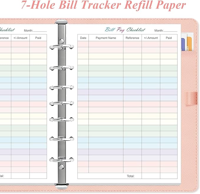 (2-Pack) Payment Checklist Refills Paper for Mini 3 or 7 Ring Binders - 50 Sheets/100 Pages Colorful Monthly Budget Forms, 7 Hole Punched/Desk Size 4, 100 gsm White Paper, 5.8" x 8.3"