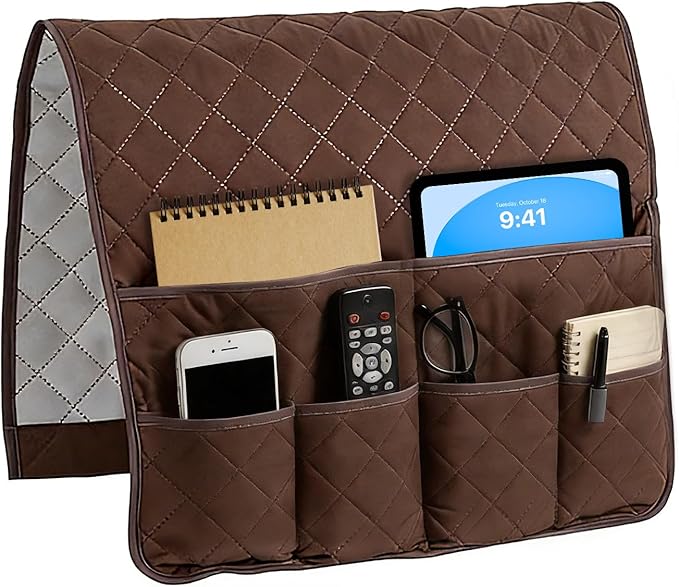 Sofa Armrest Organizer with 6 Pockets, Remote Control Holder for Recliner, Non-Slip Couch Sofa Chair Armrest Organizer, Armchair Caddy Bedside Storage for Magazine Book TV Phone iPad Tablet (Coffee)