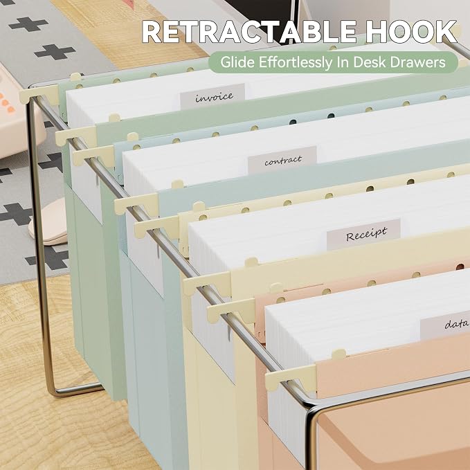 Plastic Hanging File Folders Extra Capacity,3" Expanding Pocket Letter Size,Expandable Large Pastel Hanging Folders,Adjustable Tabs,Heavy Duty Filing Cabinet Folder for Bulky Files,6 Pack