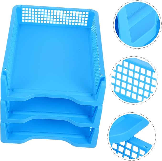 VILLCASE 3pcs Plastic Desktop Storage Organizer Stackable Office Trays Letter Trays for Classroom and Office