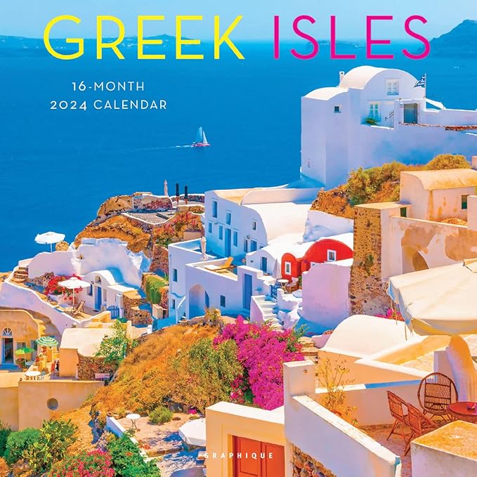 Graphique 2024 Greek Isles Wall Calendar | 12” x 12” | Thick Paper | Home & Office Organizer | Large Monthly Grid | 3 Languages & Marked Holidays | 4 Month Preview Page for 2025