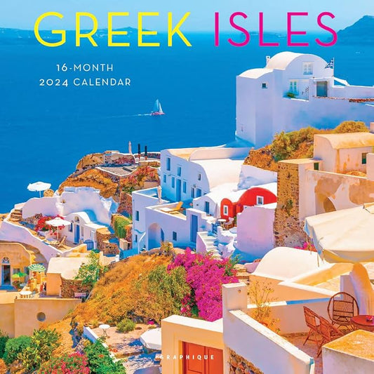 Graphique 2024 Greek Isles Wall Calendar | 12” x 12” | Thick Paper | Home & Office Organizer | Large Monthly Grid | 3 Languages & Marked Holidays | 4 Month Preview Page for 2025
