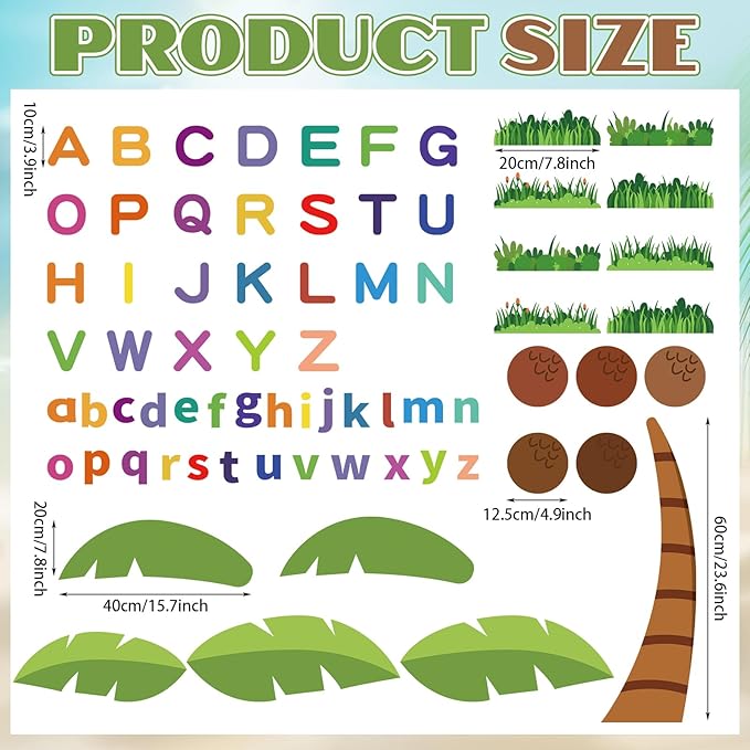 Gilprop 71 Pcs Coconut Tree Alphabet Bulletin Board Set Letter Classroom Decoration Bulletin Board Cutouts with 100 Adhesive Dots for Wall Home Teachers Kindergarten Primary School Education Supplies